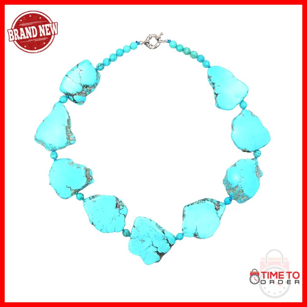 19" Handmade Simulated Turquoise Howlite Statement Necklace Lobster Clasp